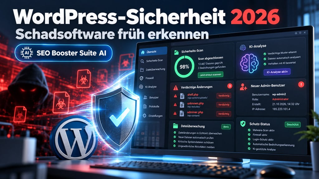 WordPress-Sicherheit 2026 - SEO Booster Suite AI mit KI-Schutzschild